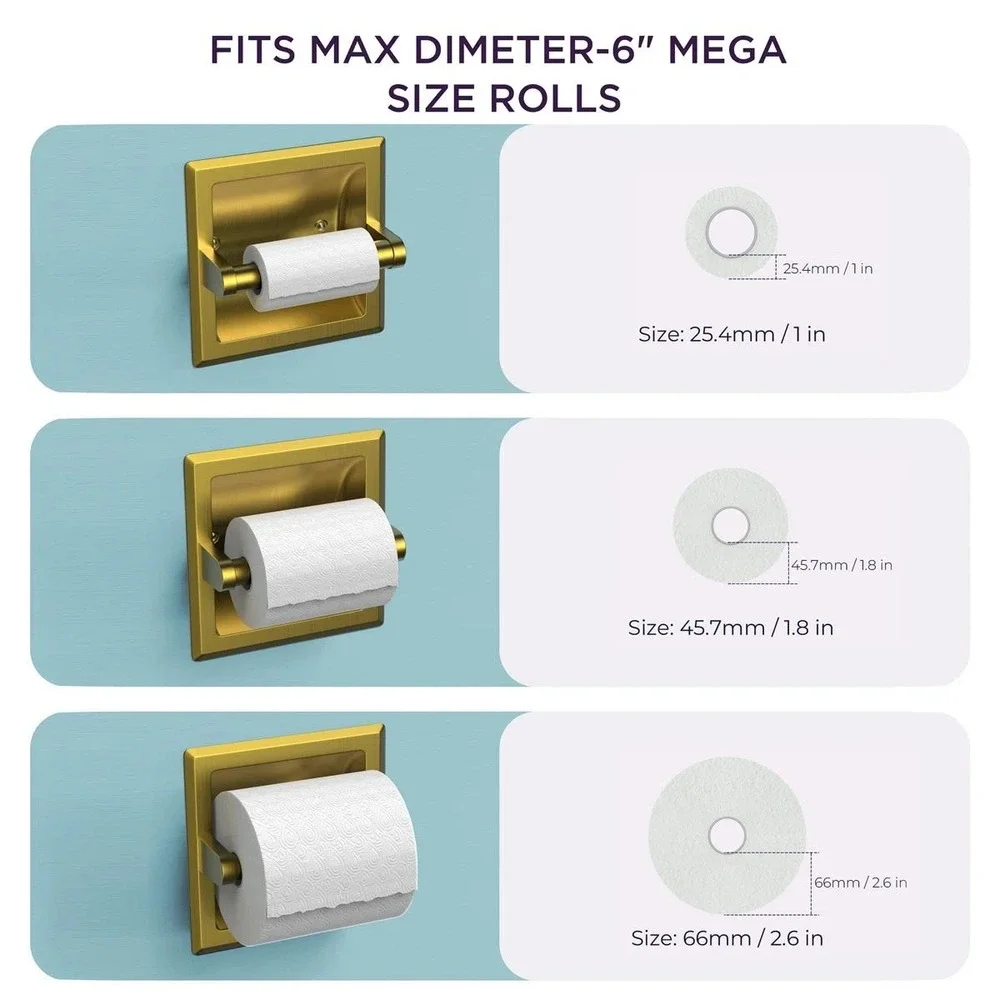 FORIOUS Recessed Toilet Paper Holder WW0204G Brass Finish‎ Wall Mount Gold New